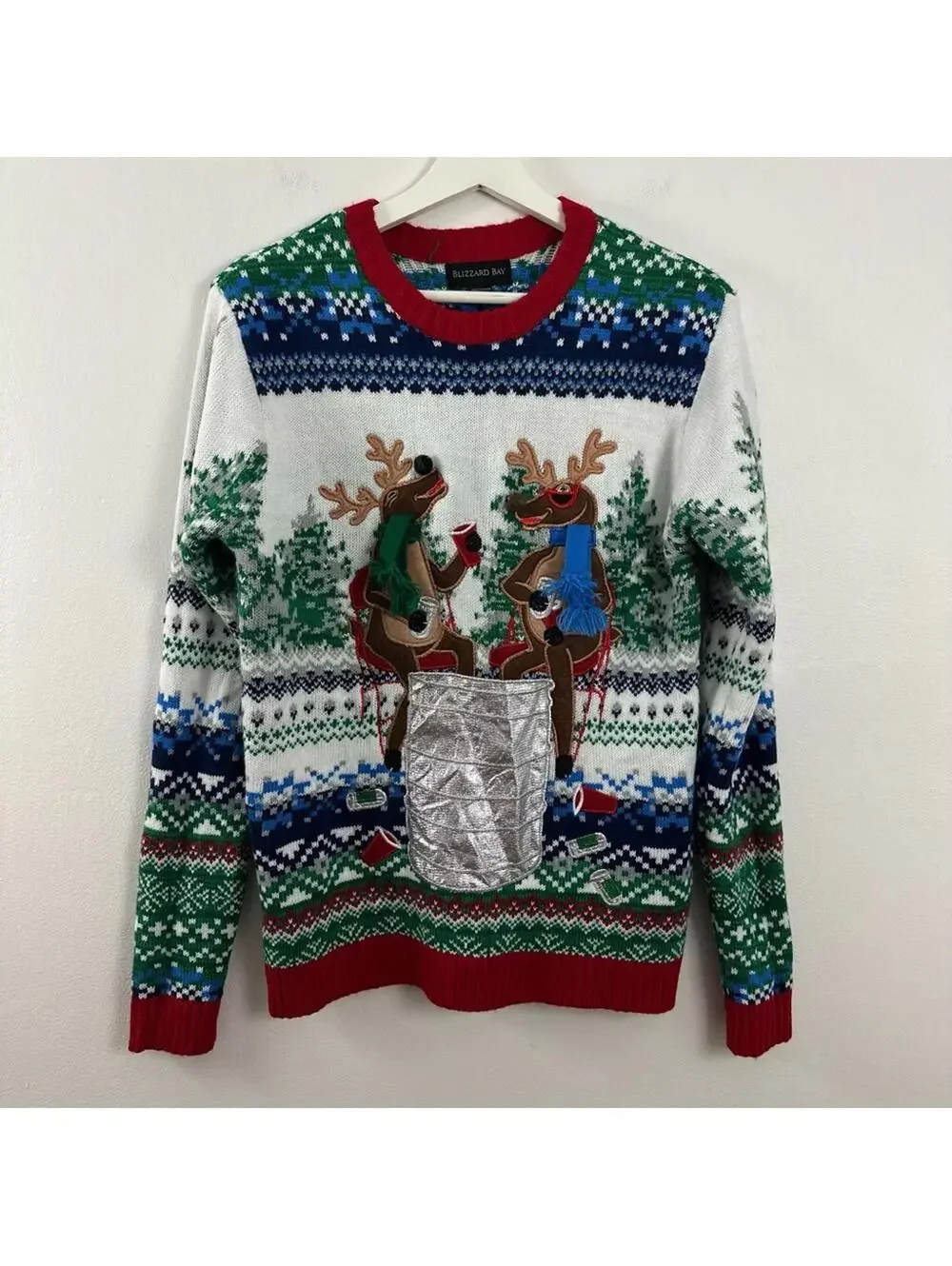 Blizzard Bay Moose Drinking Christmas Sweater Men's Size S